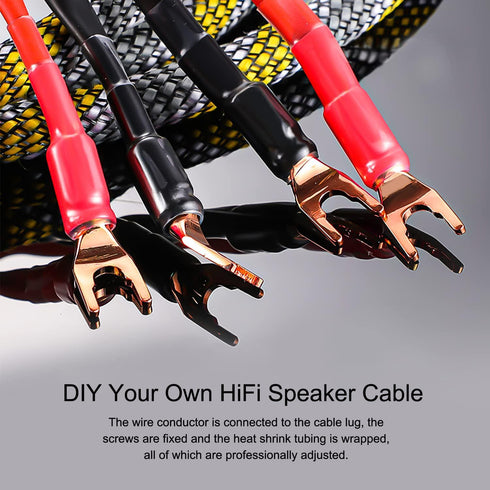 Speaker Spade Plug Connectors, Screw Locking Speaker Wire Connector with Allen Wrench+Heat Shrink Tubing, Fork Y Spade Lugs 45 Degree for Speaker ...