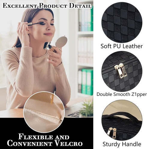 MINGRI Large Capacity Travel Cosmetic Bag for Women,Makeup Bag Travelling PU Leather Cosmetic Bag Waterproof,Multifunctional Storage Travel Toilet...