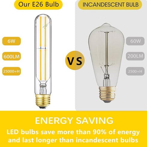 Dimmable E26 Light Bulbs 6W Equal 60 Watt Edison LED Light Bulb AC120V Daylight 5000K 60W 600LM T10 LED Bulb Medium Base E26 LED Bulb Pack of 4 (7...