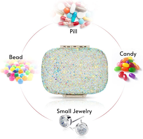 Soleebee Portable 8 Compartments Daily Pill Organizer, Bling Crystal Diamond Pill Box, Small Travel Pill Case, Pill Dispenser, Medicine Container ...