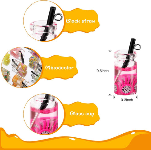 Hicarer 48 Pieces Resin Ice Cream Cup Charms Pendants Colorful Glass Fruit Drink Cup Bottle Charms Fruit Tea Mini Bottle Charm Pendants for DIY Ke...