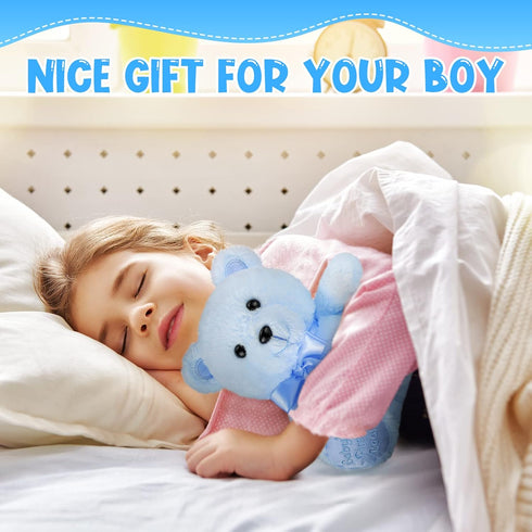 10 Inch Bear Stuffed Animal First Bear Baby Shower Bear Plush Toy for Wedding Birthday Baby Shower Party Favor Gift(Blue)...