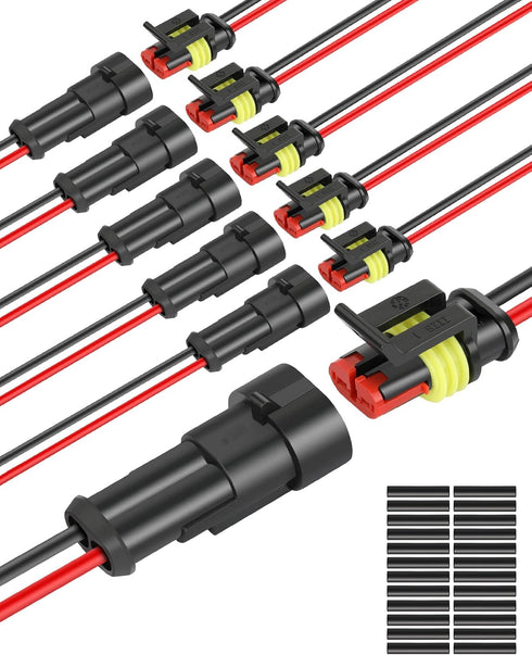 NAOEVO 2 Pin Connector Waterproof, 16 AWG 2 Wire Connectors, Automotive Electrical Connectors Male And Female Way With Heat Shrink Tubing For Car ...