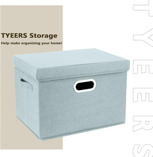 TYEERS Collapsible Storage Bins With Lids, Large Fabric Storage Boxes - 2 Pack - Aqua Spring...