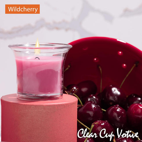 HYOOLA Clear Cup Scented Votive Candles - Wild Cherry - 12 Hour Burn Time - 4 Pack - European Made...