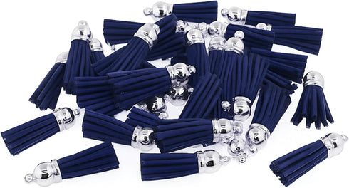 Mandala Crafts 100 Pcs Navy Blue Faux Suede Tassels Bulk Keychain Making Supplies - Small Leather Tassels for Charms, Jewelry Making, and DIY Craf...