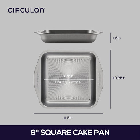 Circulon 51135 Total Nonstick Baking Pan / Nonstick Cake Pan, Square - 9 Inch, Gray...
