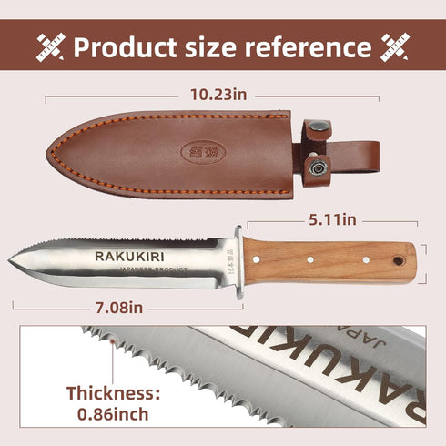 Hori Hori Garden Knife Japanese Stainless Steel, 7'' Durable Gardening Tool for Weeding, Digging, Cutting & Planting with Leather Sheath...