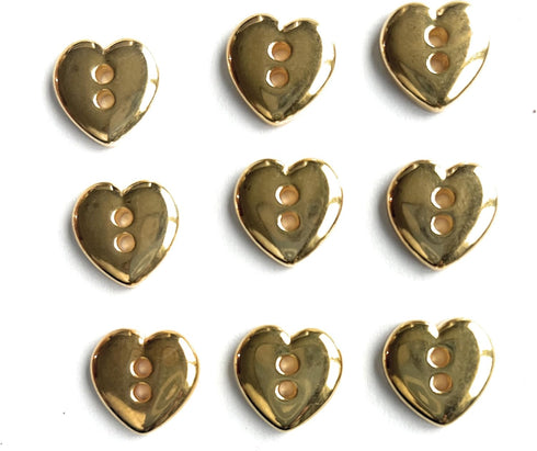 9 Heart Gold Buttons Set- 1/2" Tailored -Gold Heart Buttons for Dress, Blouses, Shirts...