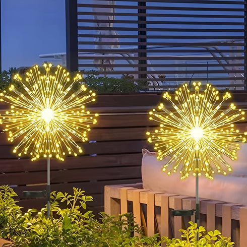 Set of 2 outdoor solar decorative lights with 210 LEDs, waterproof solar firework lights with 2 modes: flashing and stable, suitable for outdoor, ...