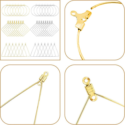 Huwujiu 120pcs Earrings - Round, Square, Triangle - Gold, White - Earring Findings...