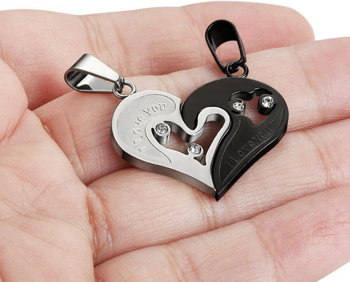 Jstyle Stainless Steel Mens Womens Couple Necklace Pendant Love Heart CZ Puzzle Matching...
