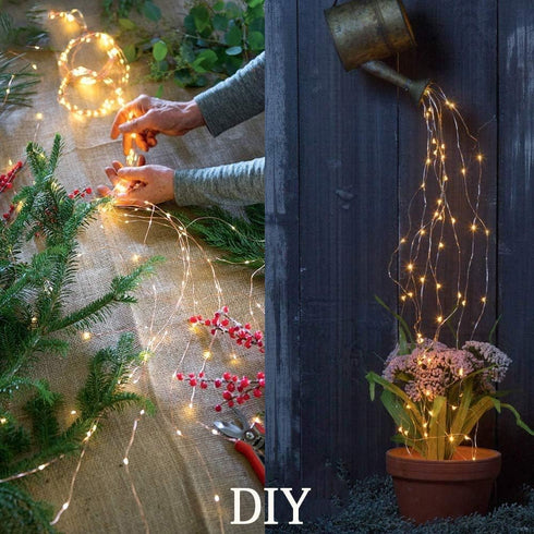 2 Pack Solar Waterfall Fairy Bunch Lights Outdoor Waterproof 200LEDs 8 Modes Watering Can Light (NO CAN) Solar Powered String Lights Firefly Vine ...