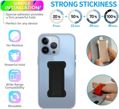 Cell Phone Finger Grip Strap Holder for Hand, Finger Strap Phone Holder, New Slim Finger Loop Selfie Grip Compatible with Most Smartphones - 3Pack...