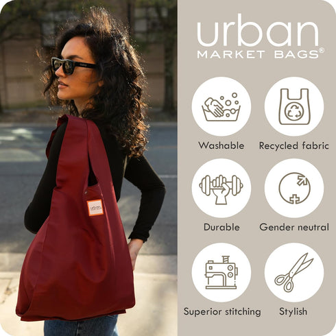 Ocean - 3 Foldable Reusable Shopping Bags in 1 Compact Pouch, Luxury Quality, Durable Fabric, Holds 50+ lbs, Machine Washable, Pouch Fits in Cupho...