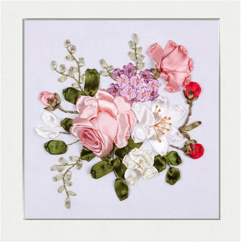 Egoshop Ribbon Embroidery Spring Flower Blooming Kit 3D Painting DIY Wall Decor Stamp Needle Work with Hoop (No Frame) X5002A...