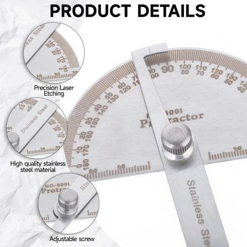 Stainless Steel Protractor Large Protractor Angle Protractor 180 Degrees Two Arm Ruler Angle Finder Ruler Woodworking Ruler Angle Measure Tool Cra...