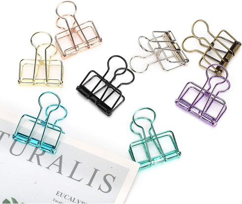 16pcs Binder Clips, Colorful Hollowed Metal Binder Clips Multicolor Paper Binder Clips Metal Paper Clips Iron Wire Paper Clamps for Office Supplie...