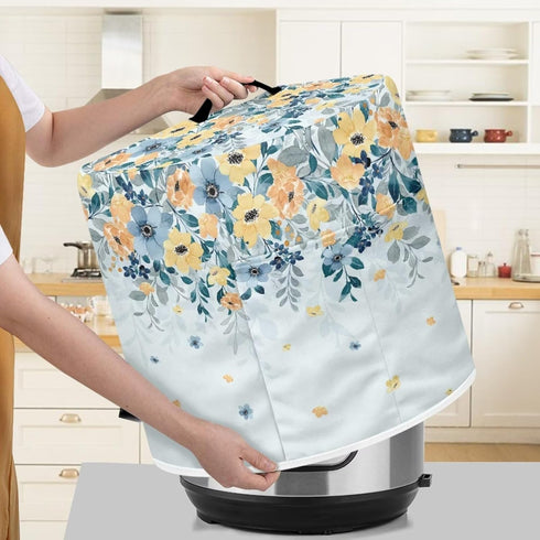 Round Dust Cover for Kitchen Appliance Protective Cover,Floral Printed Durable Rice Cooker Air Fryer Cover 8Qt...