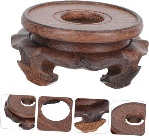 GANAZONO Round Hollow Base Crystal Stand Potted Plant Stand Wood Plant Organizer Wood Flowerpot Base Feng Shui Stand Asian Plant Stand Wood Flower...