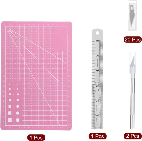 (6" x 8") A5 Cutting Mat, Exacto Knife Precision Carving Craft Hobby Knife Kit for DIY Art Work Cutting, Hobby, Stencil, Scrapbooking, Pink...