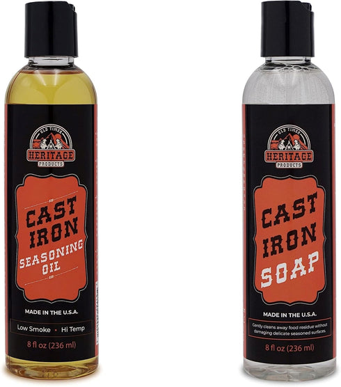 Heritage Products Cast Iron Seasoning Oil - Low-Smoke, Hi Temp All-Natural Skillet Conditioner for Dutch Oven, Griddle, Camp Grill – Cleans, Prote...