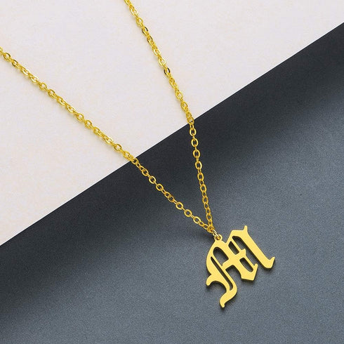 Women's Old English Initial Necklace 18K Gold Plated Stainless Steel Letter Pendant Gift...