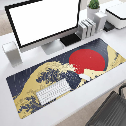 Ovenbird Extended Gaming Computer Mouse Pad, Large Black Red Mouse Pad for Desk, Cute Anime Japanese Great Wave Desk Pad for Keyboard and Mouse, R...