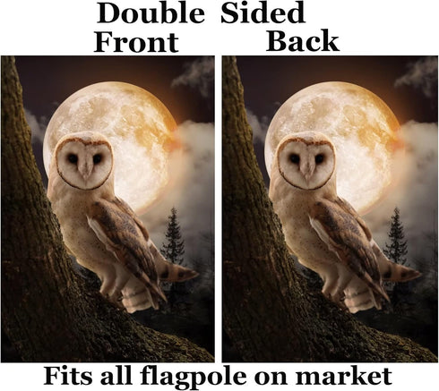 Fantasy Misty Forest Tree Owl Bird Full Moon Night Garden Yard Flag 12"x 18" Double Sided Polyester Welcome House Flag Banners for Patio Lawn Outd...