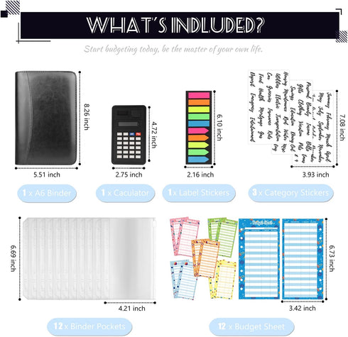Budget Binder with Zipper Envelopes, Cash Envelopes for Budgeting, A6 PU Leather Budget Planner 2024 with Cash Envelopes Calculator, Bill Money Or...