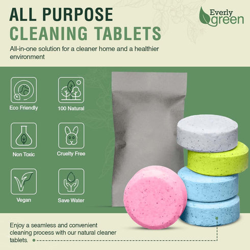 All Purpose Cleaner Tablets – Family Pack – Natural Kitchen Cleaner – Glass, Bathroom & Water Stain Remover – Eco-Friendly – Bathtub Cleaner – Cle...