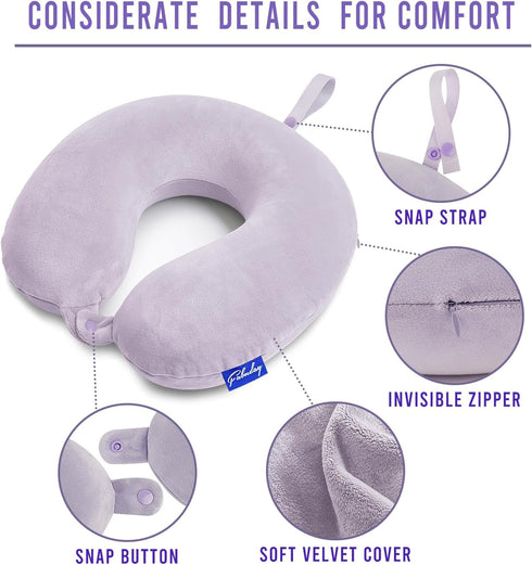 Travel Pillow Memory Foam for Airplanes - Neck Pillow for Traveling, Car, Home, Flight Pillow for Sleeping with Attachable Snap Strap Soft Washabl...