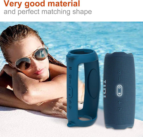 LTGEM Silicone Case Cover for JBL Charge 5 Speaker,Travel Protective Carrying Gel Soft Skin, Waterproof Rubber Pouch with Shoulder Strap(Blue)...