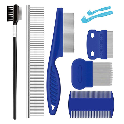 Pet Grooming Comb Kit, Tear Stain Remover Brush, Undercoat Rake for Dogs & Cats, Dematting Tool for Long Haired Dogs Kittens Puppies, Flea Comb fo...