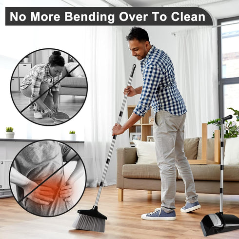 Broom and Dustpan Set for Home, Upright 55" Broom and Dustpan Combo with Long Handle, Lobby Broom Sweeping for House Kitchen Room Office Indoor Fl...