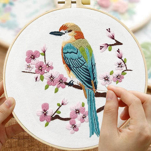 Embroidery Kit for Beginners 4 Sets, Hand DIY Cross Stitch Kits Include 4 Pack Floral and Hummingbird Patterns, 4 pcs Embroidery Hoops, Color Need...