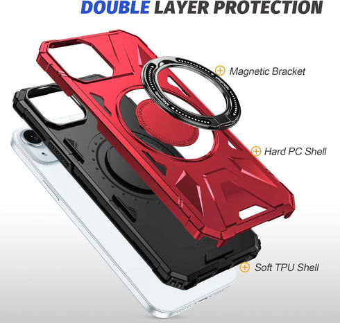 for iPhone 15 Plus Case with Screen Protector+360°Ring Holder Stand+Camera Lens Protector,Compatible with MagSafe,Dual Layer Protective Sturdy Mag...