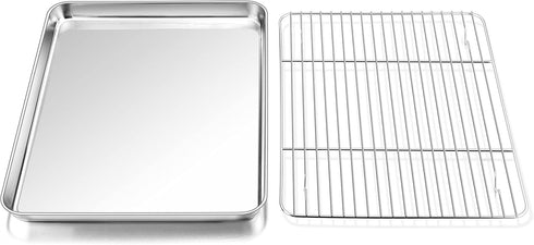 P&P CHEF 12.5 Inch Baking Sheet Pan with Rack Set, Stainless Steel Cookie Sheet Pan Tray with Cooling Rack for Oven Use, Cooking Roasting, Non Tox...