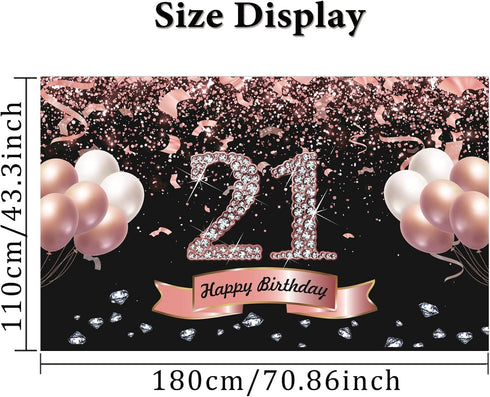 Trgowaul 21st Birthday Decorations for her - Rose Gold Birthday Backdrop 5.9 X 3.6 Fts for Women Happy 21st Banner Photography Background Party Su...