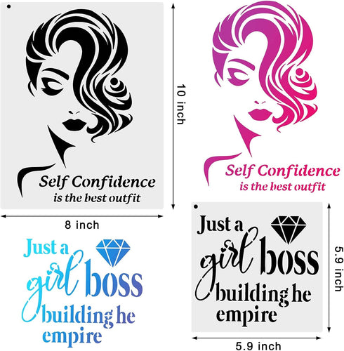 Zonon 16 Pieces Women Theme Stencils Canvas Painting Stencils Floral Female Face and Inspirational Quote Paint Lady Face for Home Wall Art Decor P...