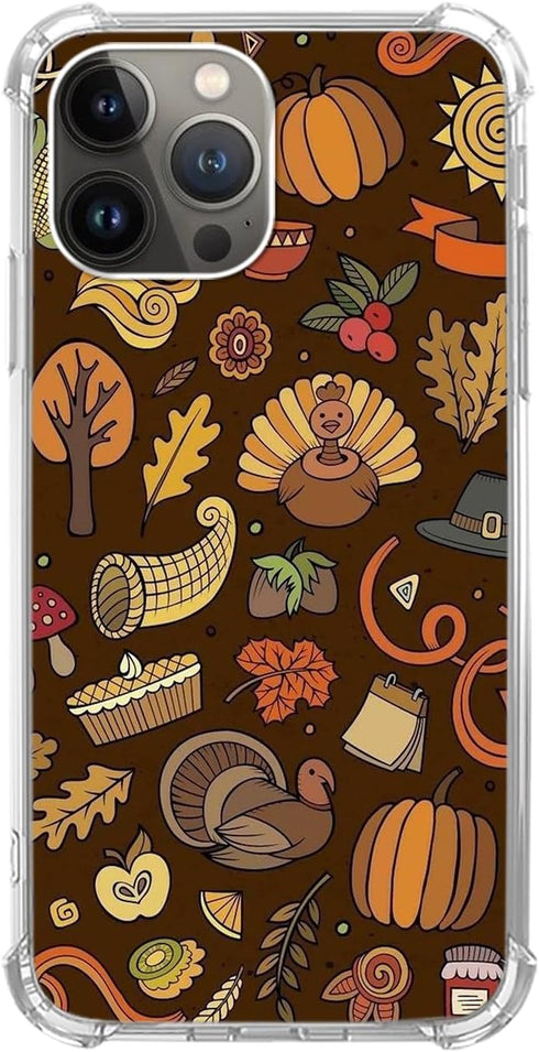 Autumn Thanksgiving Phone Case Compatible with iPhone 15 Pro, Cute Turkey Pumpkin Leaves Cover for iPhone 15 Pro, Cool Cute TPU Bumper Phone Case ...
