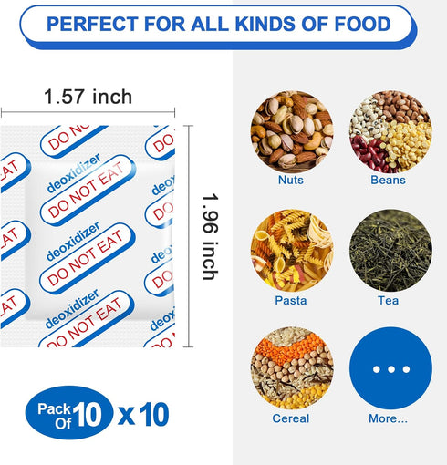 400cc Oxygen Absorbers for Food Storage - 100 Count (20x Packs of 5) - for Long Term Food Storage & Survival, Mylar Bags, Canning, Harvest Right F...