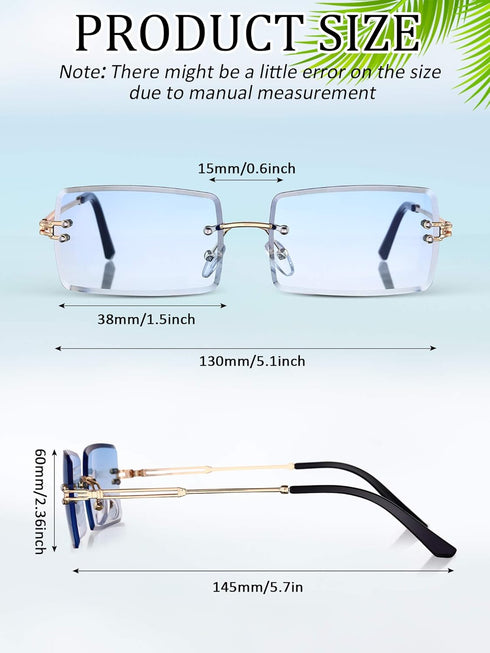 Weewooday 6 Pairs Rimless Rectangle Sunglasses Small Vintage Sunglasses Retro Frameless Eyewear for Women Men Travel Outdoor...