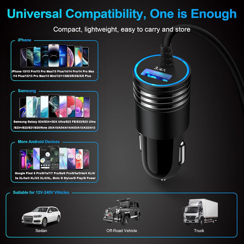 Android Car Charger Type C Samsung Car Charger Fast Charging for Samsung Galaxy S24/A15/A14/A54/A53 5G/A13/A03S/S23/S23 Ultra/S23 Plus/S22/S21fe/S...