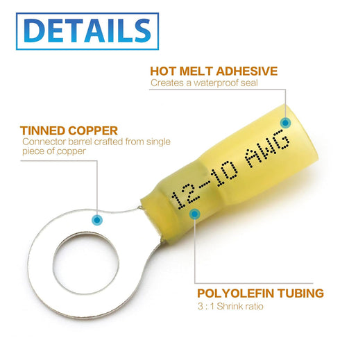 90Pcs Heat Shrink Wire Connectors Electrical Kit - Oiojuct Marine Automotive Wiring Crimp Terminals Assortment, Waterproof Ring Electrical Butt Co...