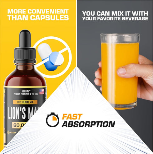 Lions Mane - Lions Mane Mushroom Supplement- Lions Mane Tincture - Natural Immune Support - Lions Mane Tincture for Memory, Focus & Clarity - Dail...