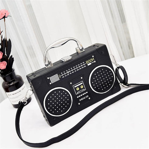 Unique Vintage Radio Shaped Cross-Body Bag Women Clip Clasp Shoulder Bag Handbag...