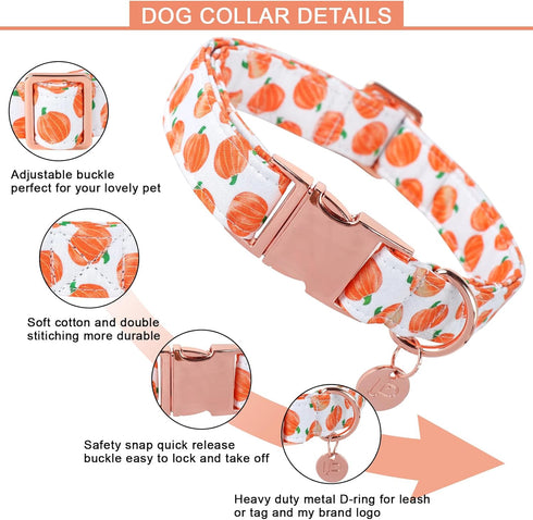 Halloween Dog Collar with Metal Buckle Gift Fall Dog Collar for Small Medium Large Girls or Boys Dogs Cute Pumpkin Cotton Pet Collars...