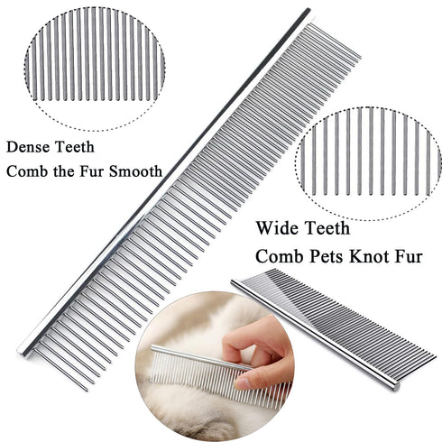 Dog Comb, Metal Dog Grooming Combs with Rounded Ends Stainless Steel Teeth for Grooming Matting Cats Dogs Comb Brush Tool for Long Haired Pets Gen...