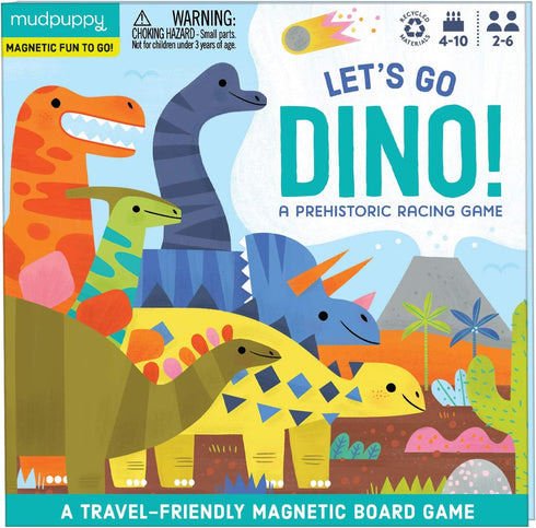 Mudpuppy Let’s Go, Dinos! Magnetic Board Game – Colorful Racing Game for Kids Ages 5-10, 2-6 Players – Compact & Magnetic Design, Ideal Travel Act...